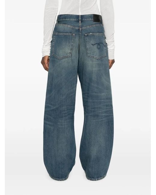 R13 Blue Faded-Effect Wide-Leg Denim Jeans