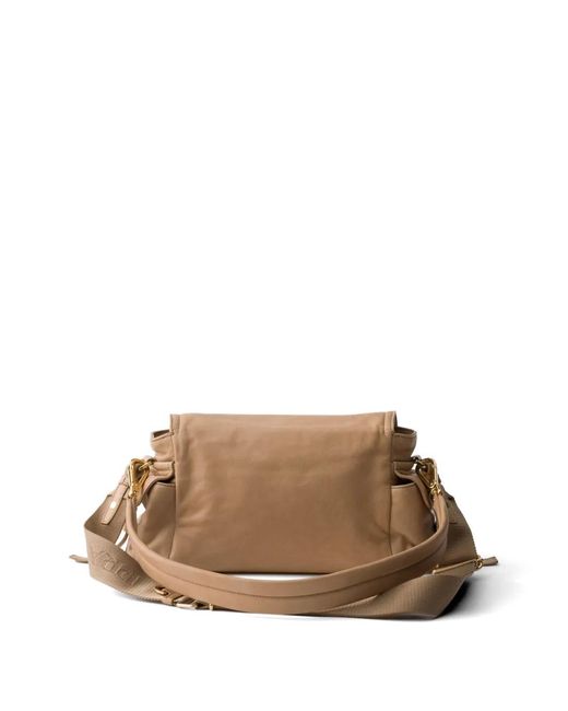 Prada Brown Explore Medium Nappa Leather Shoulder Bag With Flap