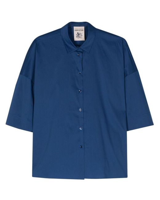 Semicouture Blue Short-sleeves Poplin Shirt