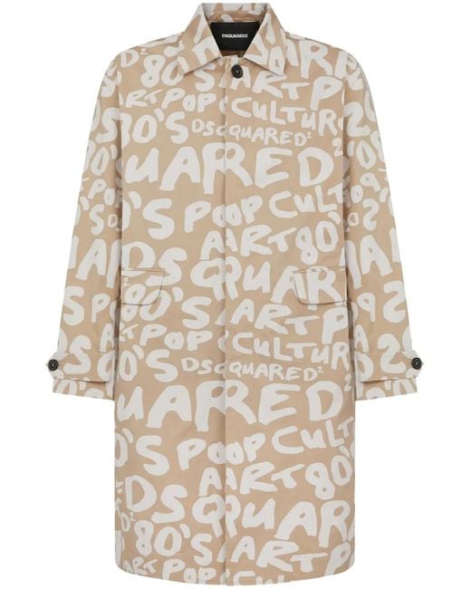 DSquared² Natural Logo-Print Trench Coat for men