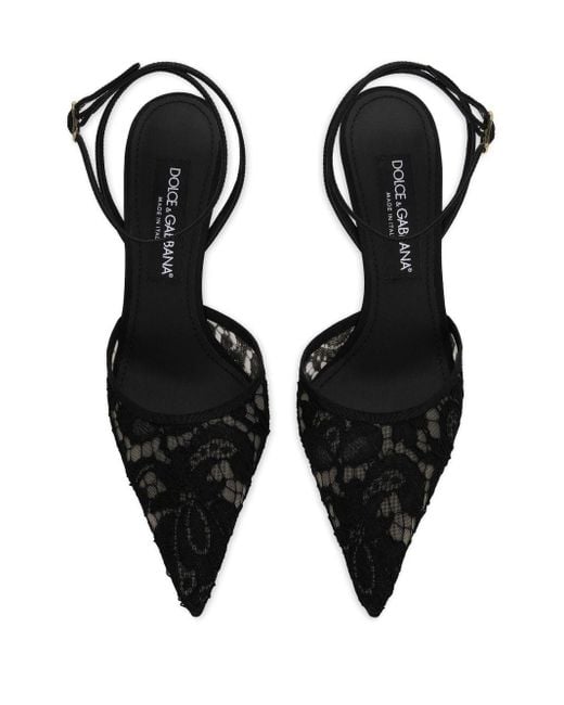 Dolce & Gabbana Logo-lettering Lace-detailing Pumps in het Black