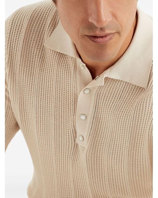 Brunello Cucinelli Natural Perforated Cotton Polo Shirt for men