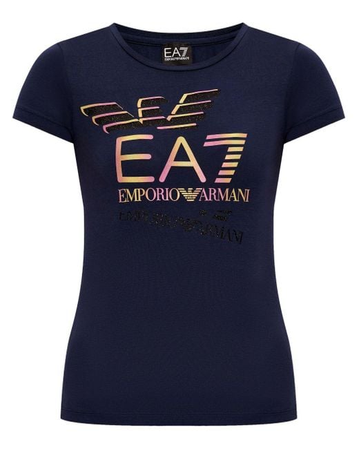 EA7 Blue Logo-print Cotton T-shirt