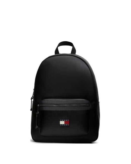 Tommy Hilfiger Black Logo-Patch Zip-Fastening Backpack for men