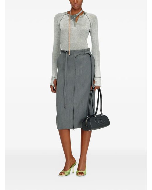 DIESEL Gray O-Rice Front-Zip Midi Skirt