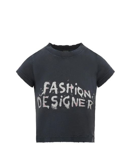 Balenciaga Black Shrunk Logo-Print T-Shirt