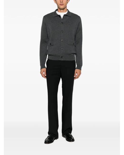 Corneliani Gray Button-Down Flap-Pocket Sweater for men