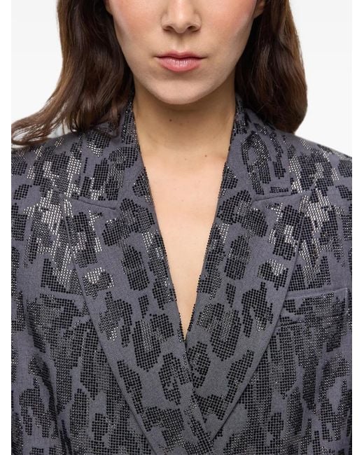 Pinko Gray Double-Breasted Jacket With Rhinestones And Jaguar Motif