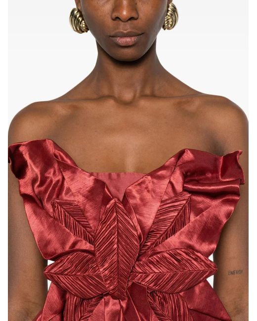 Aje. Red Isla Ruffled Top