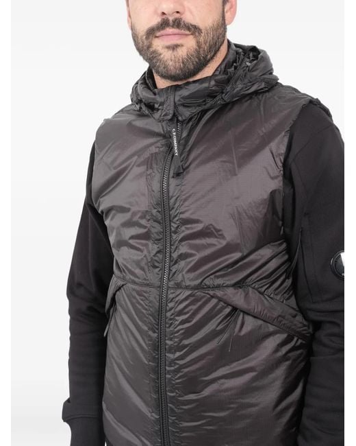 C P Company Gray Zip Fastening Hooded Waistcoats for men