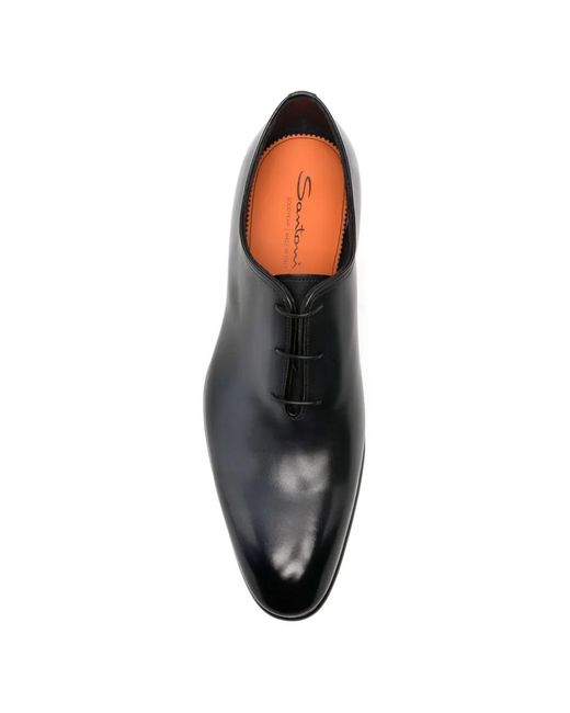 Santoni Black Lace-Up Leather Oxford Shoes for men