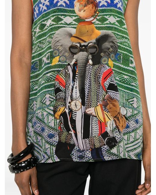 The Artistylist Green Elephant-Print Tank Top