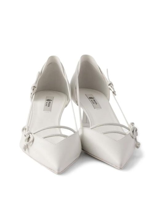 Prada White Open-Side Leather Pumps