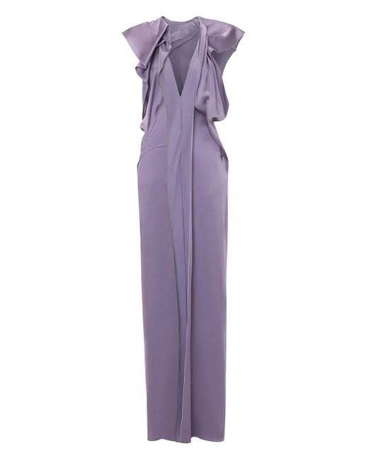 Victoria Beckham Purple V-Neck Draped Dress