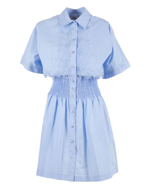Ermanno Scervino Gesmockte Mini-Jurk Met Afwerking Van Kant in het Blue