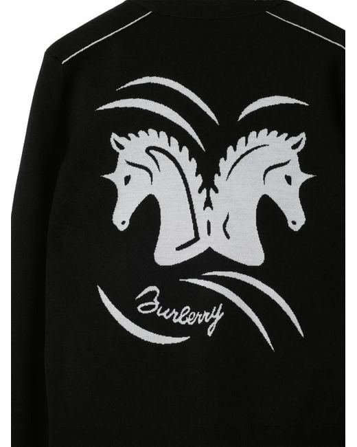 Burberry Black Mirrored Horse Intarsia Knit Cardigan