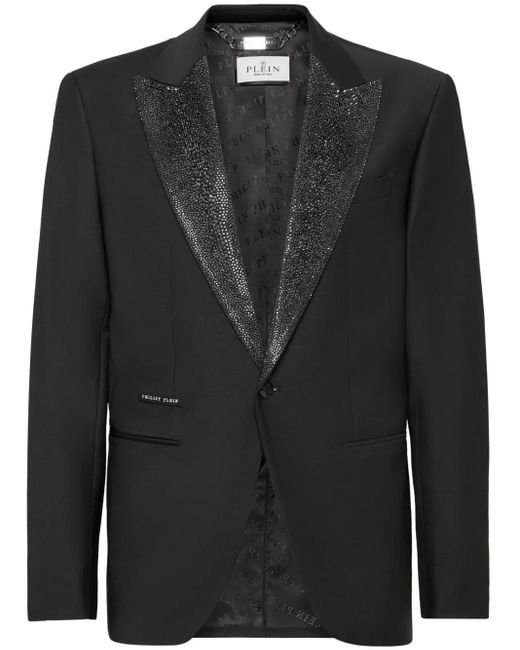 Philipp Plein Black Rhinestone-Embellished Blazer for men