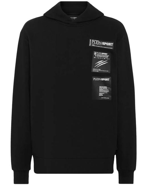 Philipp Plein Black Scratch Logo-Patch Hoodie for men