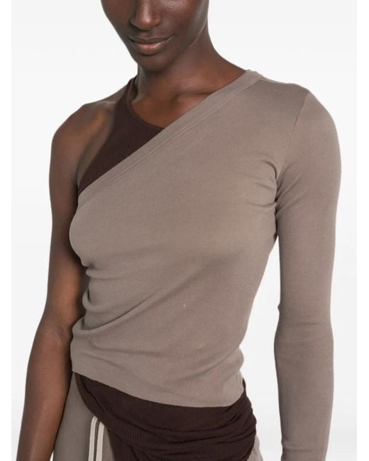 Rick Owens Gray One-Shoulder Asymmetric-Neck Top