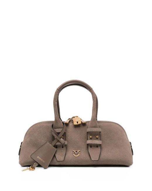 Pinko Brown Love Birds-Plaque Suede Tote Bag