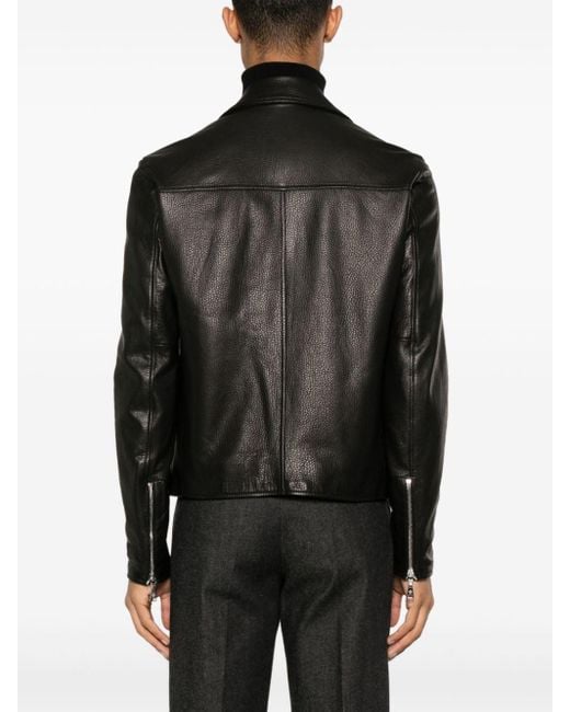 Tagliatore Leather Biker Jacket in Black for Men | Lyst