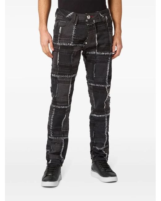 Philipp Plein Gray Patchwork-Design Straight-Leg Jeans for men