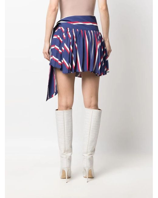Balmain Blue Pleated Striped Miniskirt