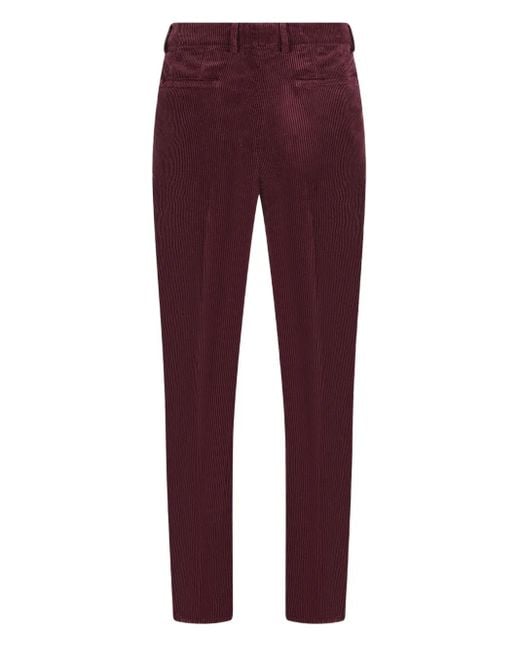 Brunello Cucinelli Red Pleated-Front Corduroy Trousers for men