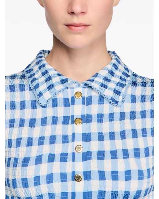 Sandro Blue Check Smocked Shirt