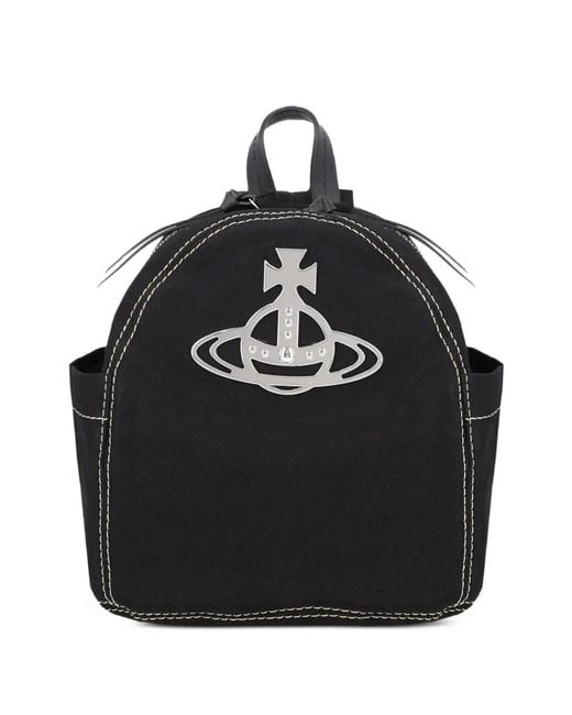 Vivienne Westwood Black Small Orb-Plaque Contrast-Stitched Backpack