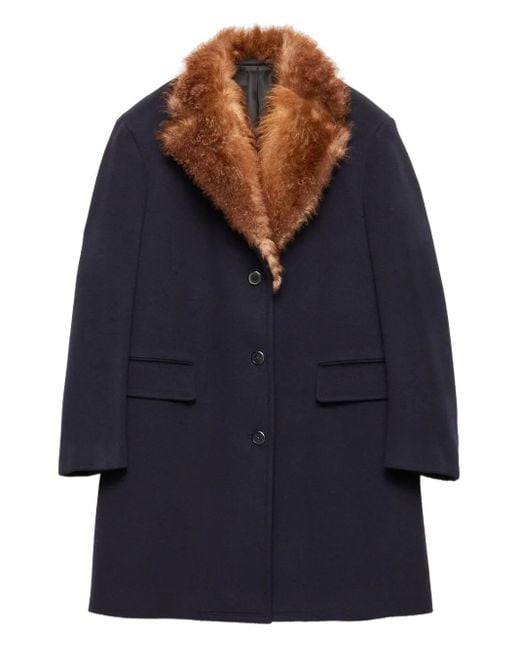 Prada Jas Met Lammy Kraag En Klepzakken in het Blue