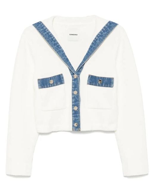 Sandro Blue Denim-Trim Hoodie