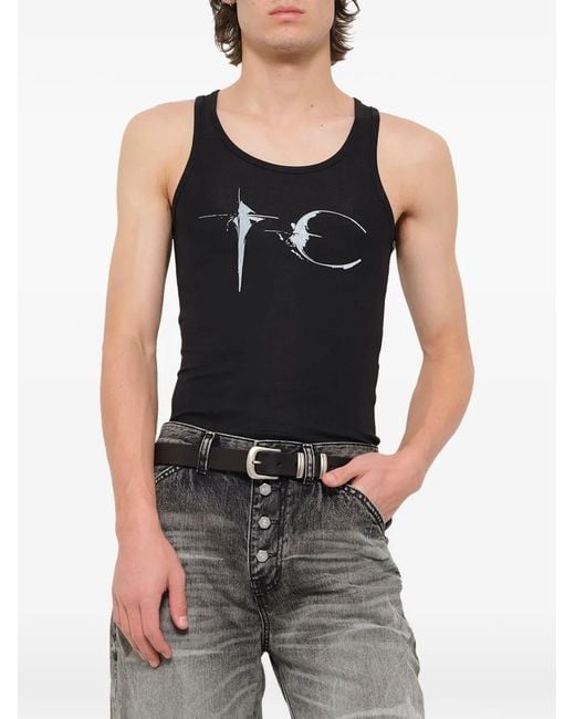 THUG CLUB Black Logo-Emblem Tank Top for men