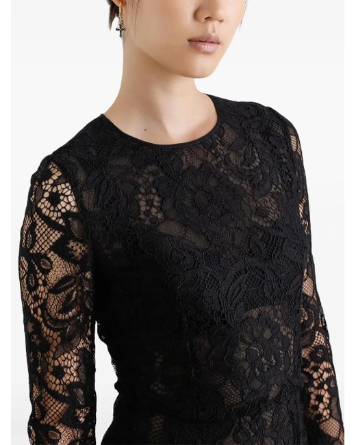 Dolce & Gabbana Black Midi Floral-Lace Dress