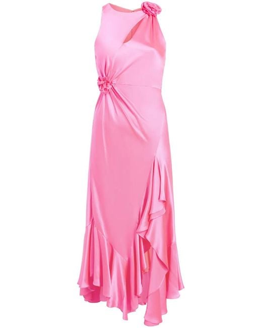 Cinq À Sept Pink Flower-Detail Silk Midi Dress