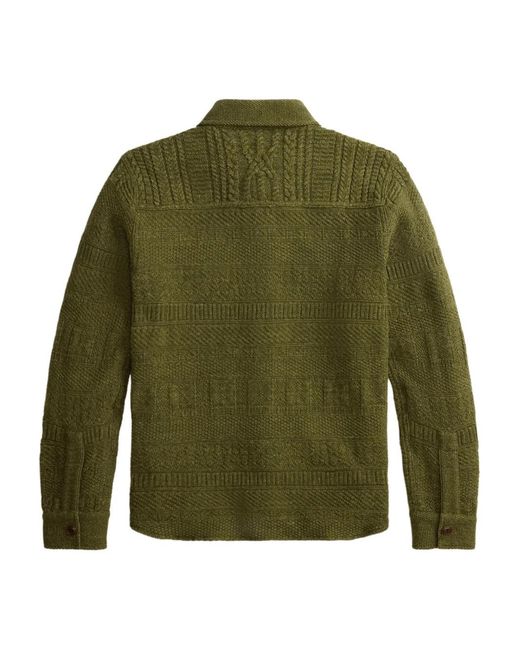 RRL Green Buttoned Cable-Knit Sweater for men