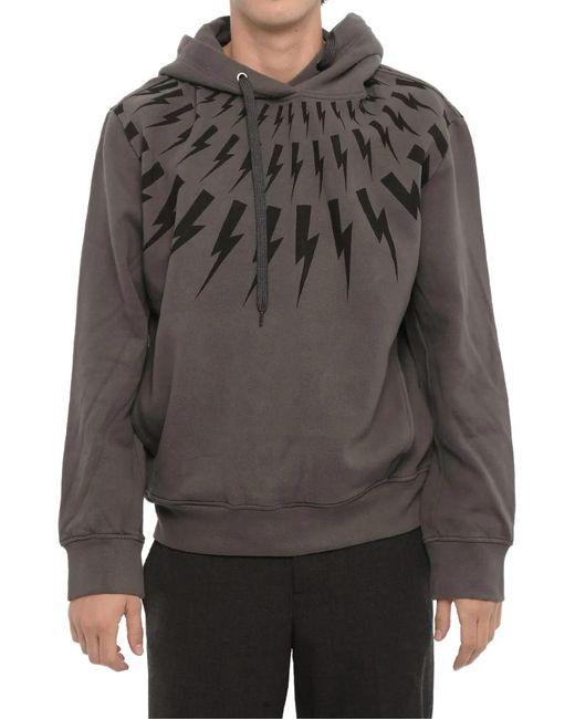 Neil Barrett Gray Thunderbolt-Print Drawstring Hoodie for men