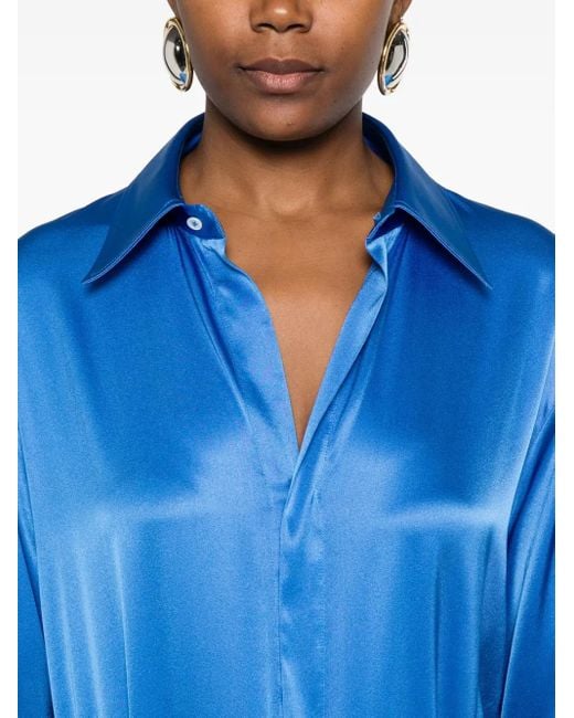 Covert Blue Point-Collar Blouse