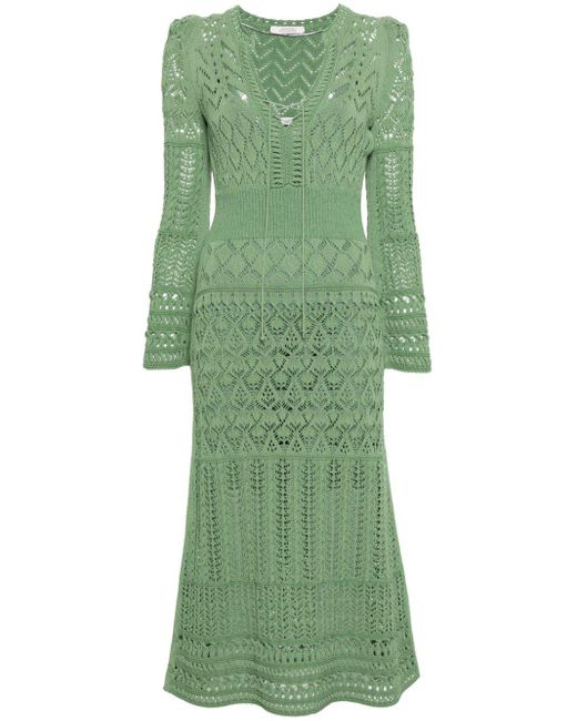 Dorothee Schumacher Green Long-sleeved A-line Crochet Midi-dress