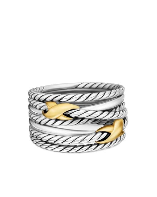 David Yurman White 18Kt And Sterling Double X Crossover Ring (13Mm)
