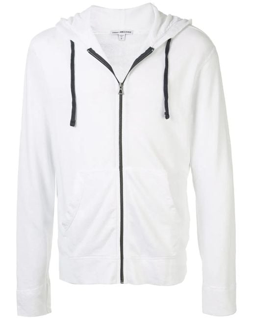 James Perse White Plain Zipped Hoodie for men