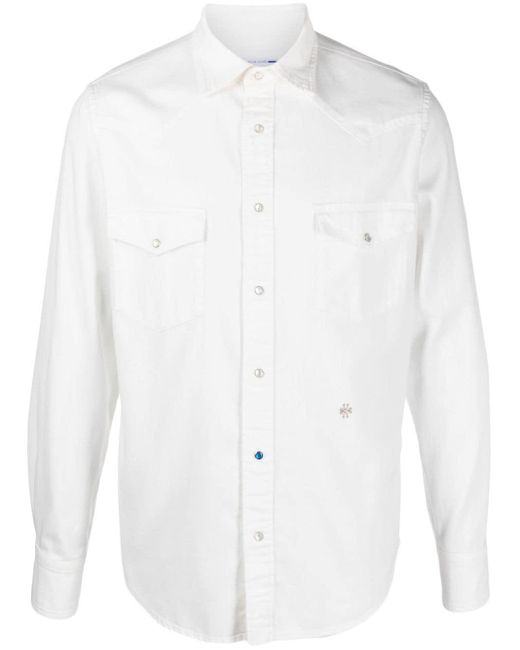 Jacob Cohen White Logo-embroidered Denim Shirt for men