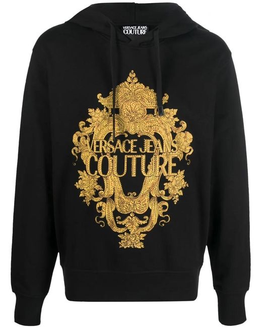 Versace Jeans Couture Black Logo-Print Cotton Hoodie for men