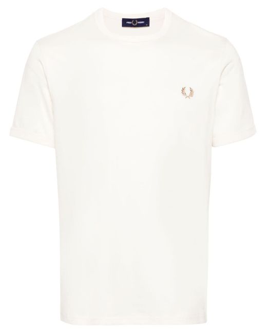 Fred Perry White Logo-embroidered Cotton T-shirt for men