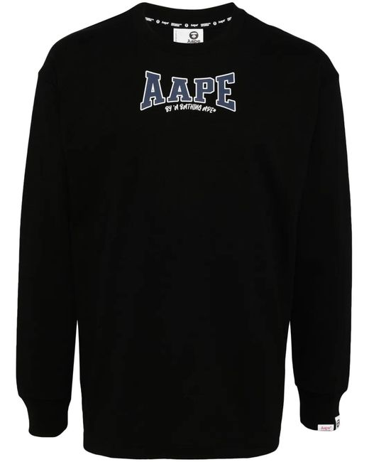 Aape By A Bathing Ape Black Logo-Print Long-Sleeved T-Shirt for men