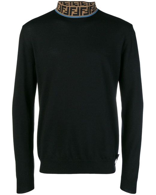 Fendi Black High-neck Wool-blend Sweater for men