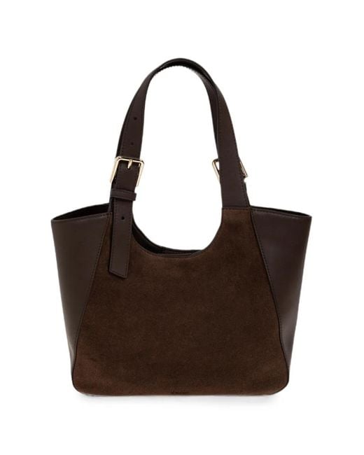 Furla Brown Suede-Panel Leather Shoulder Bag