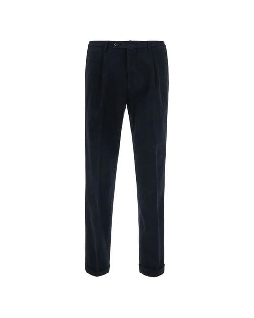 Michael Coal Blue Pleated Turn-Up Chino Trousers for men
