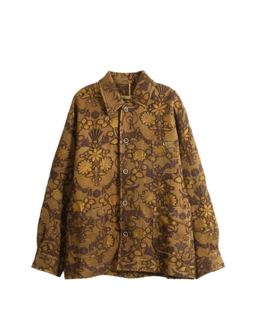 Uma Wang Brown Jinn Floral-Jacquard Button-Up Jacket for men