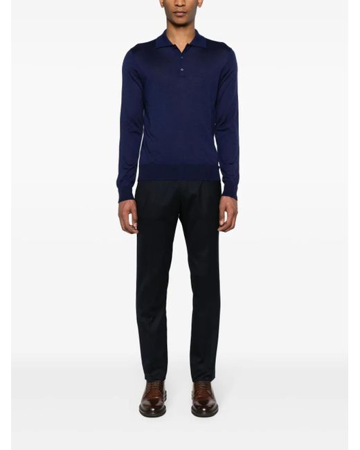 Corneliani Blue Fine-Knit Polo Shirt for men